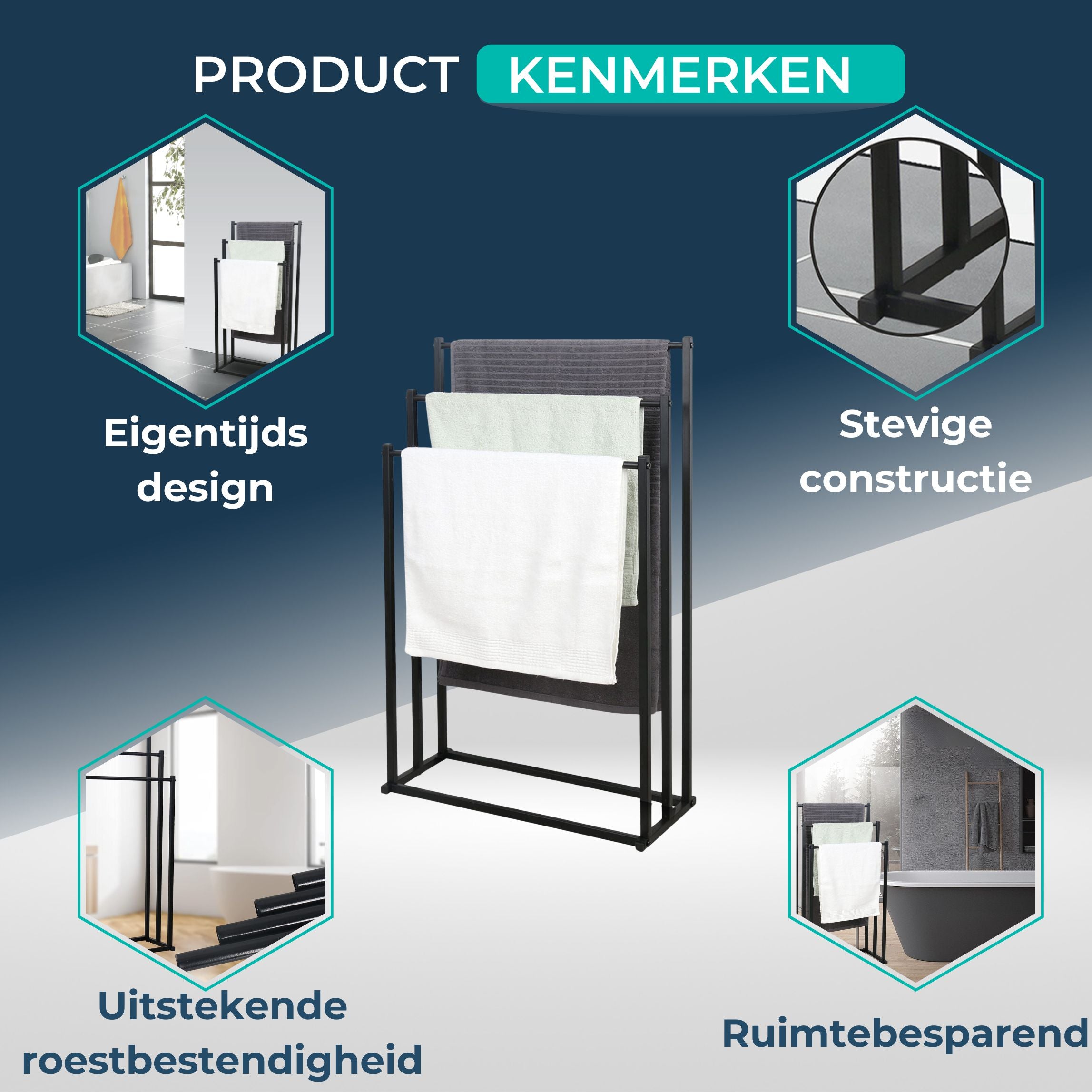 Extra Breed Handdoekrek | Zwart | 60cm | Handdoekenrek