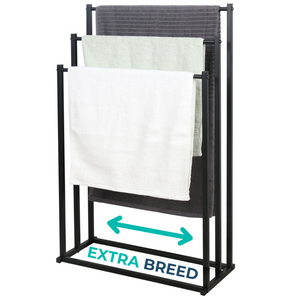 Extra Breed Handdoekrek 60 cm mat zwart met 3 stangen antislip voetjes vrijstaand metalen rek