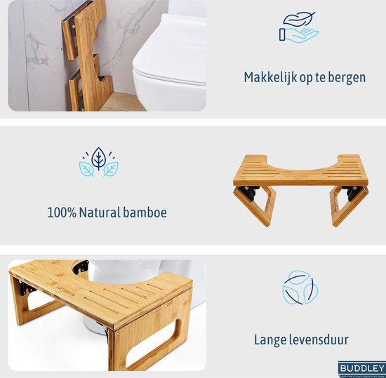 Inklapbaar toiletkrukje bamboe compact opgevouwen